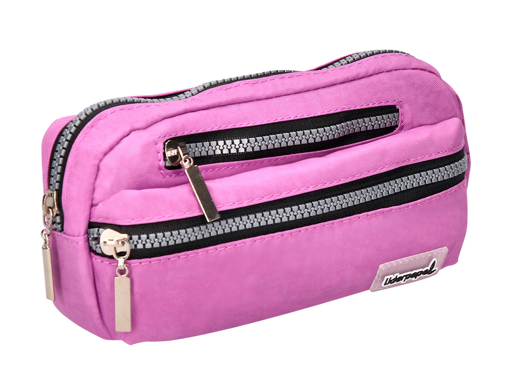 BOLSO ESCOLAR PORTATODO LIDERPAPEL OVALADO 3 BOLSILLOS VIOLETA PASTEL 195X40X100 MM