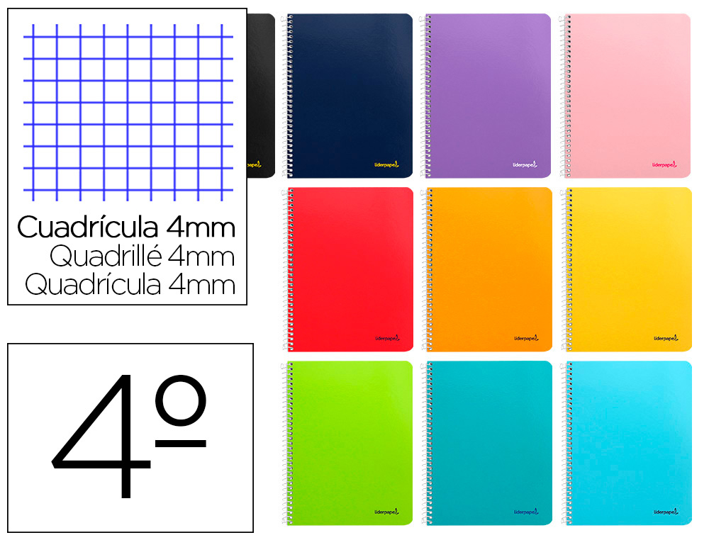 CUADERNO ESPIRAL LIDERPAPEL CUARTO SMART TAPA BLANDA 80H 60GR CUADRO 4MM CON MARGEN COLORES SURTIDOS