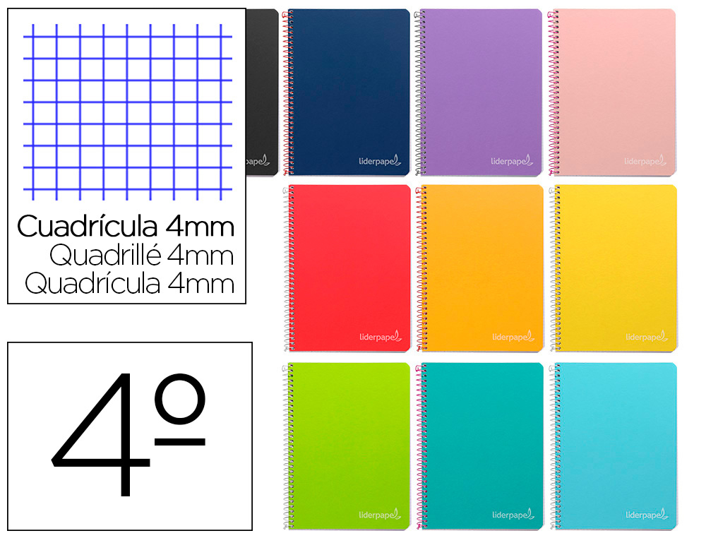 CUADERNO ESPIRAL LIDERPAPEL CUARTO WITTY TAPA DURA 80H 75GR CUADRO 4MM CON MARGEN COLORES SURTIDOS