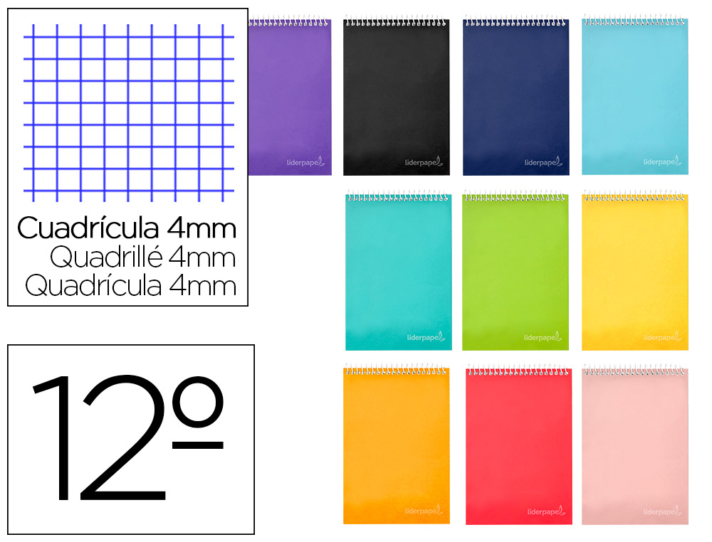 CUADERNO ESPIRAL LIDERPAPEL BOLSILLO DOCEAVO APAISADO WITTY TAPA DURA 80H 75GR CUADRO 4 MM COLORES SURTIDOS