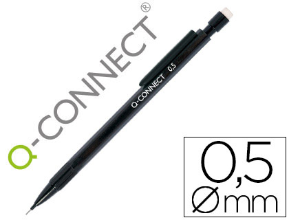 PORTAMINAS Q-CONNECT 0,5 MM CON 3 MINAS CUERPO NEGRO CON CLIP NEGRO