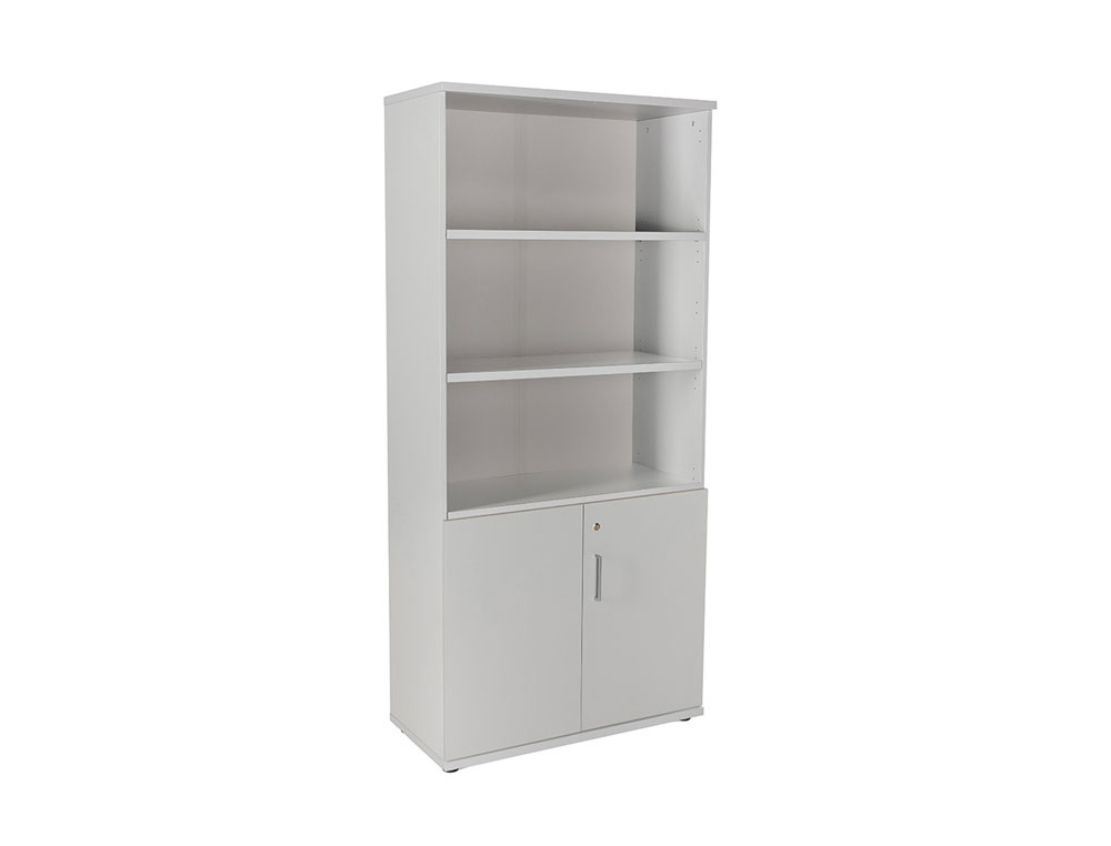 ARMARIO ROCADA CON CUATRO ESTANTES Y DOS PUERTAS INFERIORES SERIE STORE 195X90X45 CM ACABADO GRIS/GRIS