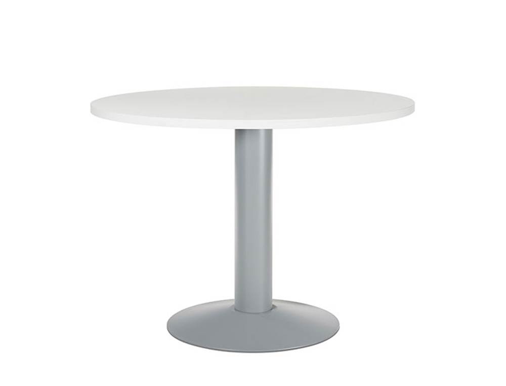 MESA DE REUNION ROCADA MEETING 3005AT04 ESTRUCTURA COLUMNA ACERO GRIS TABLERO MADERA BLANCO 100 CM DIAMETRO