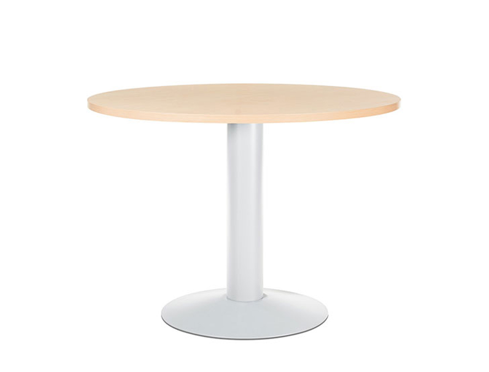 MESA DE REUNION ROCADA MEETING 3005ATW01 ESTRUCTURA COLUMNA ACERO BLANCO TABLERO MADERA HAYA 100 CM DIAMETRO