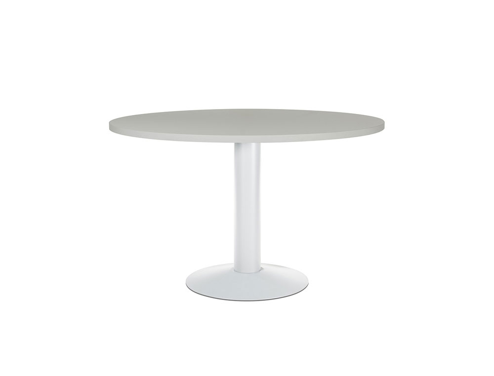 MESA DE REUNION ROCADA MEETING 3006ATW02 ESTRUCTURA COLUMNA ACERO BLANCO TABLERO MADERA GRIS 120 CM DIAMETRO