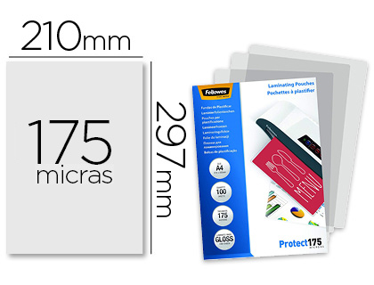 BOLSA DE PLASTIFICAR FELLOWES BRILLO DIN A4 175 MC PACK 100 UNIDADES