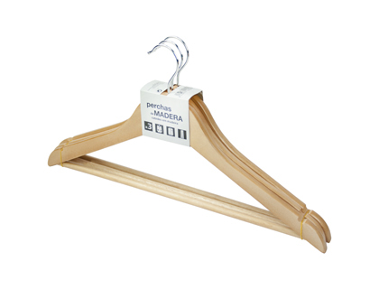PERCHA KERKOM MADERA NATURAL BARNIZADA PACK DE 3 UNIDADES