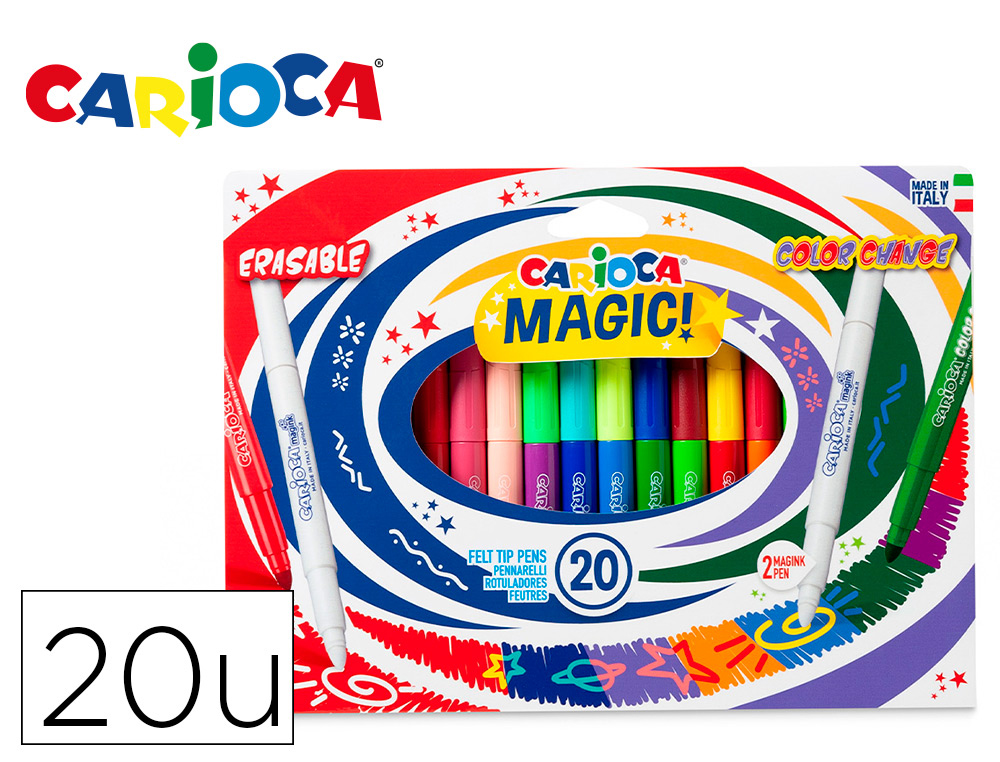 ROTULADOR CARIOCA MAGIC BORRABLE CAJA DE 20 UNIDADES COLORES SURTIDOS