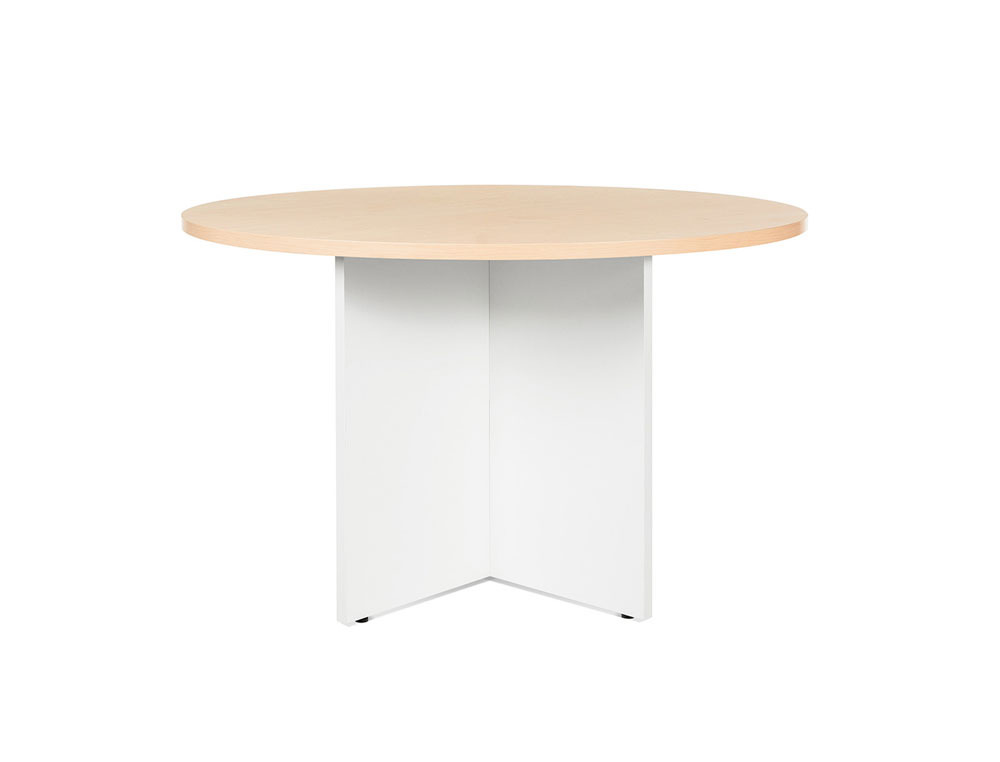 MESA DE REUNION ROCADA REDONDA 3006AW01 ESTRUCTURA MADERA EN ASPAS COLOR BLANCO TABLERO HAYA 120CM DIAMETRO