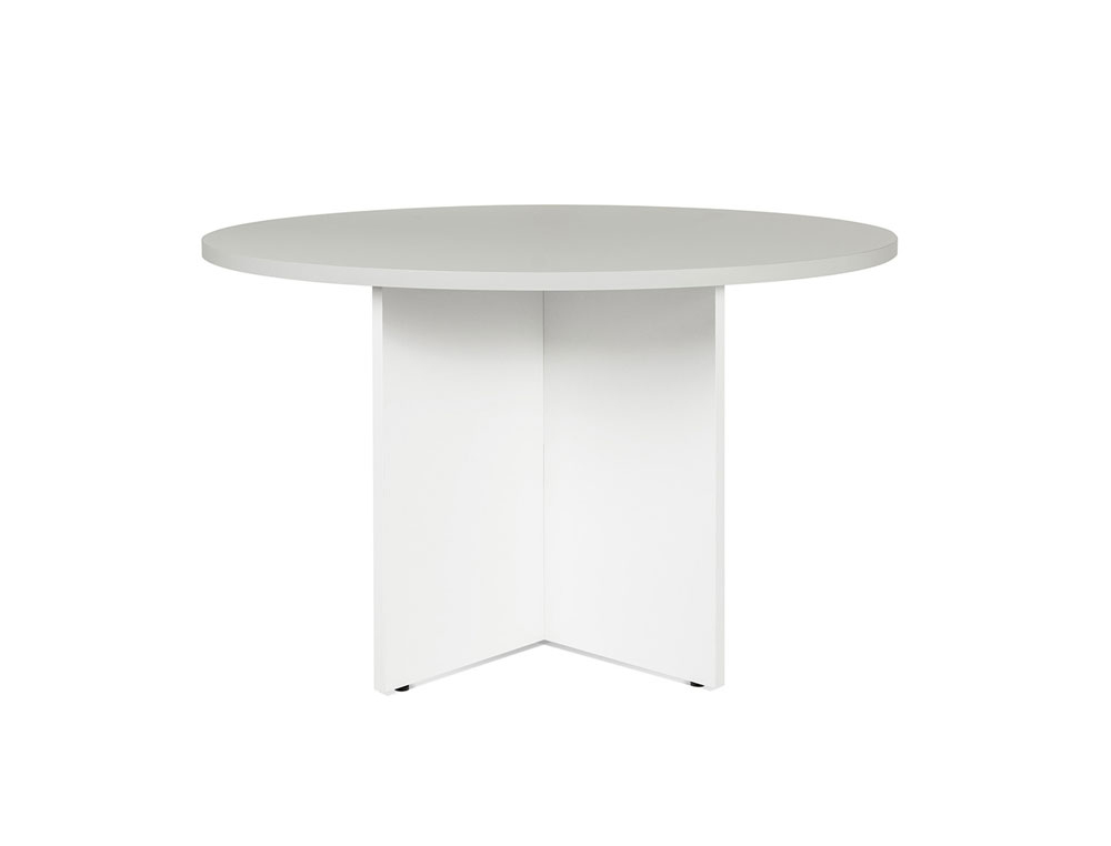 MESA DE REUNION ROCADA REDONDA 3006AW02 ESTRUCTURA MADERA EN ASPAS COLOR BLANCO TABLERO GRIS 120CM DIAMETRO