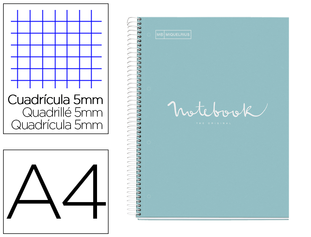 CUADERNO ESPIRAL MIQUELRIUS NOTEBOOK 5 EMOTIONS TAPA FORRADA DIN A4 MICROPERFORADO 120 HOJAS 90G/M2 CUADRO 5 MM