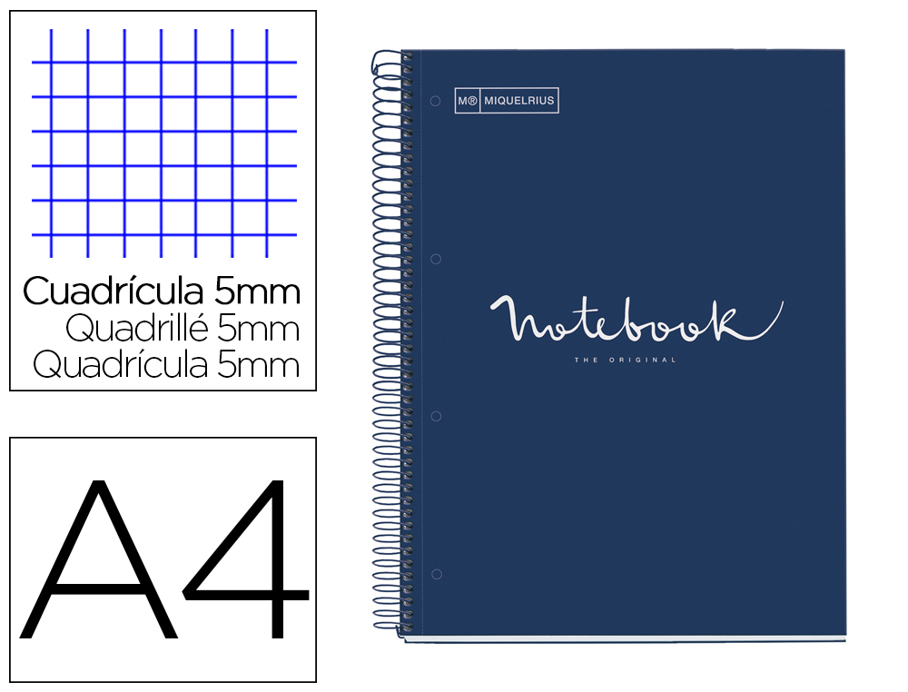 CUADERNO ESPIRAL MIQUELRIUS NOTEBOOK 5 EMOTIONS TAPA FORRADA DIN A4 MICROPERFORADO 120 HOJAS 90G/M2 CUADRO 5 MM