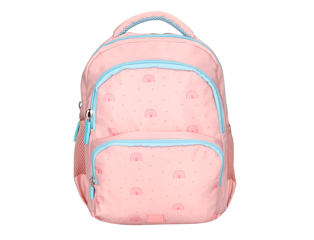 CARTERA ESCOLAR LIDERPAPEL MOC HILA MULTIBOLSILLO INFANTIL RAINBOWS ROSA 350X110X270 MM