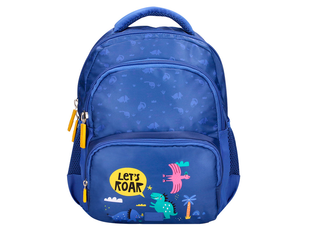 CARTERA ESCOLAR LIDERPAPEL MOC HILA MULTIBOLSILLO INFANTIL DINO AZUL 350X110X270 MM