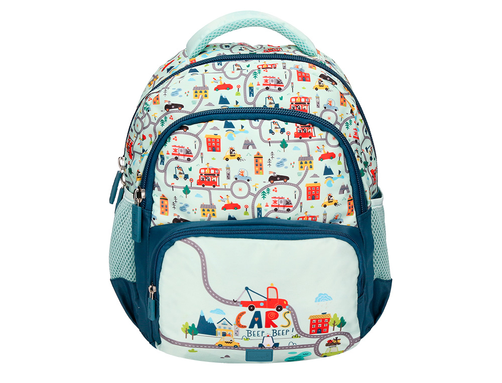 CARTERA ESCOLAR LIDERPAPEL MOC HILA MULTIBOLSILLO INFANTIL CARS AZUL 350X110X270 MM