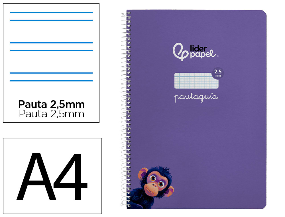 CUADERNO ESPIRAL LIDERPAPEL A4 PAUTAGUIA TAPA BLANDA 80H 75GR CUADRO PAUTADO 2,5MM COLOR LILA