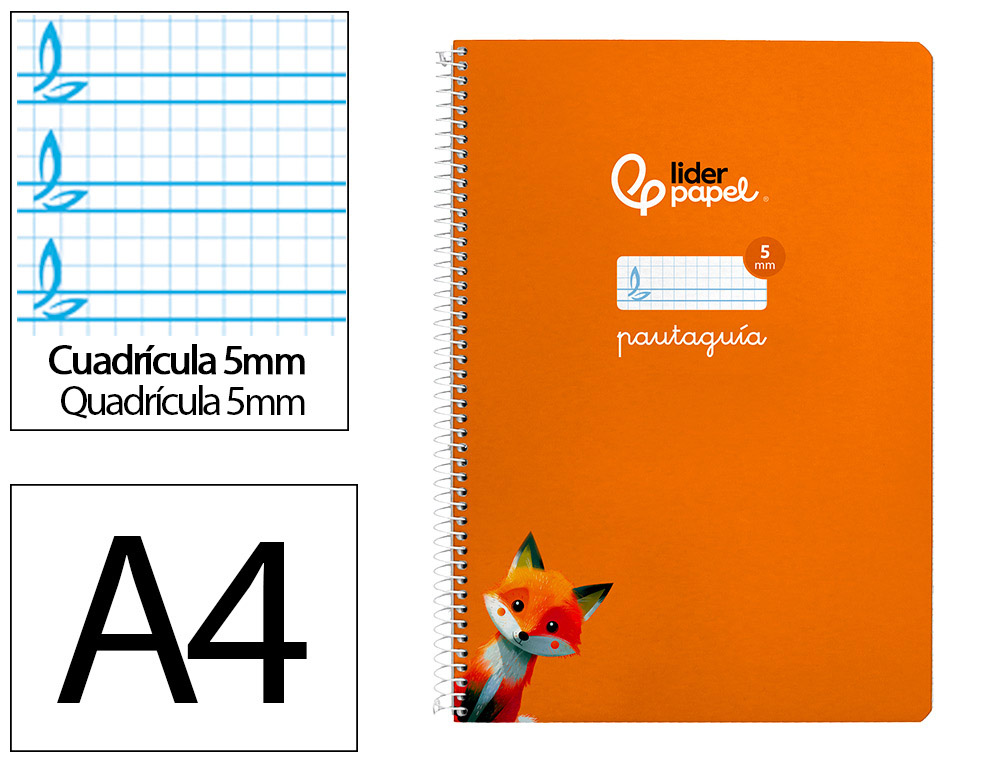 CUADERNO ESPIRAL LIDERPAPEL DIN A4 PAUTAGUIA TAPA DURA 80H 90GR CUADRO PAUTADO 5MM COLOR NARANJA