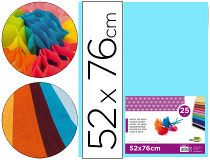 PAPEL SEDA LIDERPAPEL CELESTE 52X76 CM 18 GR PAQUETE DE 25 HOJAS