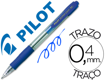 BOLIGRAFO PILOT SUPER GRIP AZUL RETRACTIL SUJECION DE CAUCHO TINTA BASE DE ACEITE