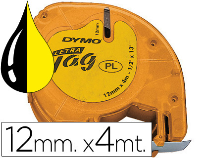 CINTA DYMO 12MMX4MT -NEGRO/AMARILLO PARA MAQUINA LETRATAG