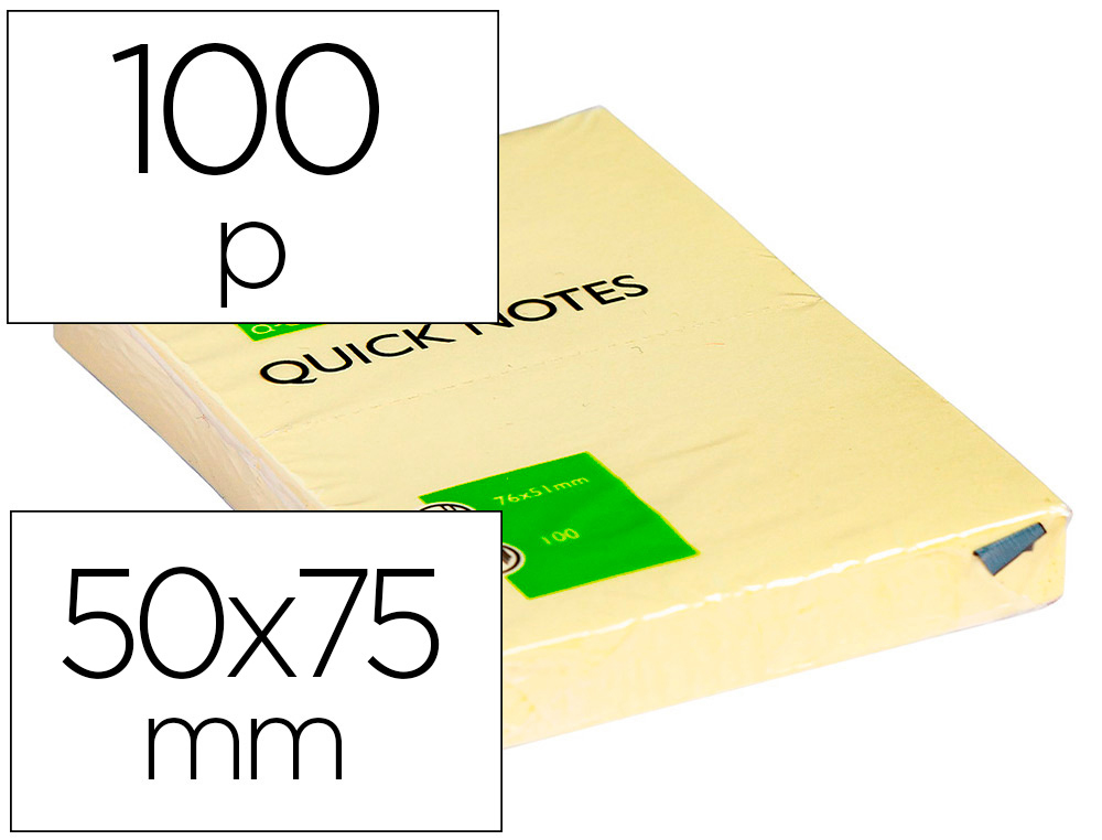 BLOC DE NOTAS ADHESIVAS QUITA Y PON Q-CONNECT 51X76 MM CON 100 HOJAS