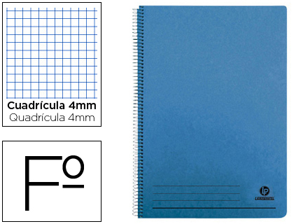 CUADERNO ESPIRAL LIDERPAPEL FOLIO 100H CUADRO 4MM TAPA AZUL CON MARGEN 70GR