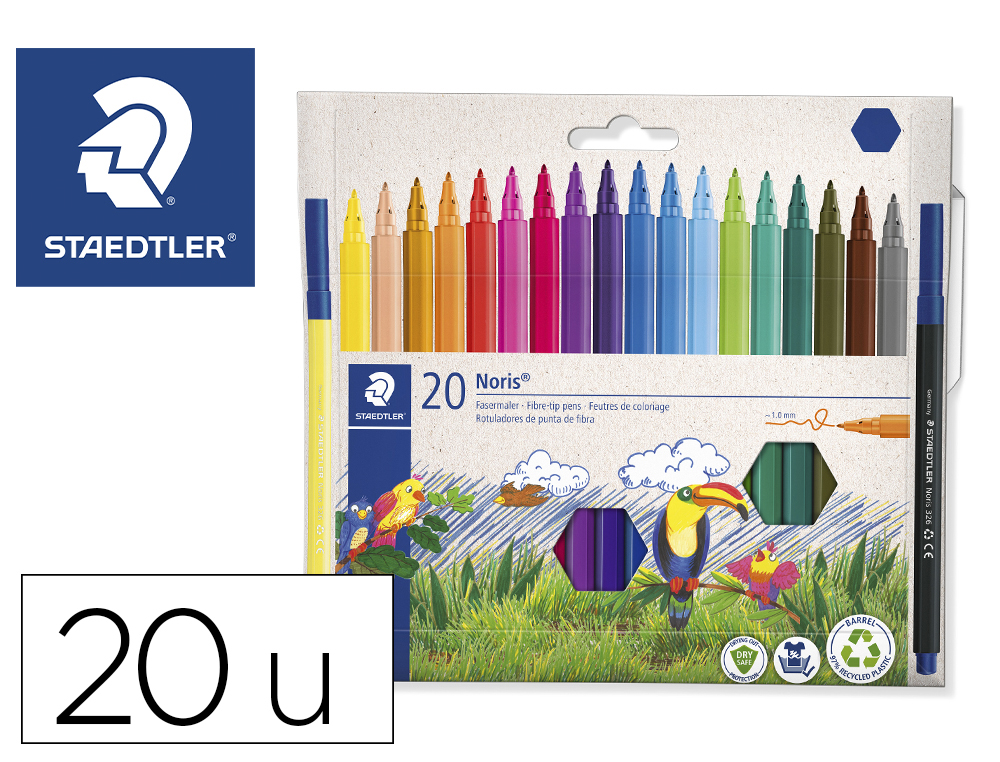 ROTULADOR STAEDTLER NORIS 326 PUNTA DE FIBRA NUEVO CUERPO HEXAGONAL CAJA DE 20 UNIDADES COLORES SURTIDOS