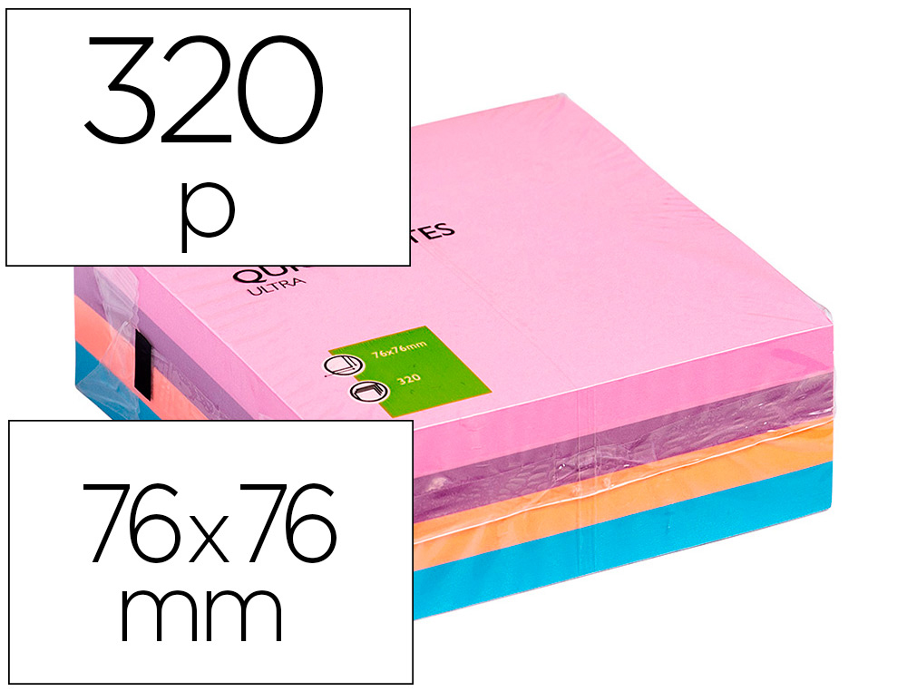 BLOC DE NOTAS ADHESIVAS QUITA Y PON Q-CONNECT CON 320 HOJAS 76X76MM