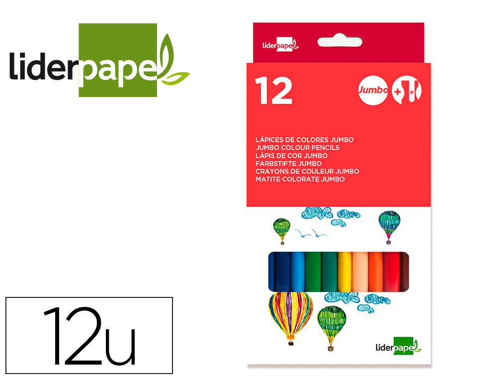 LAPICES DE COLORES LIDERPAPEL JUMBO CON SACAPUNTAS CAJA DE 12 UNIDADES COLORES SURTIDOS