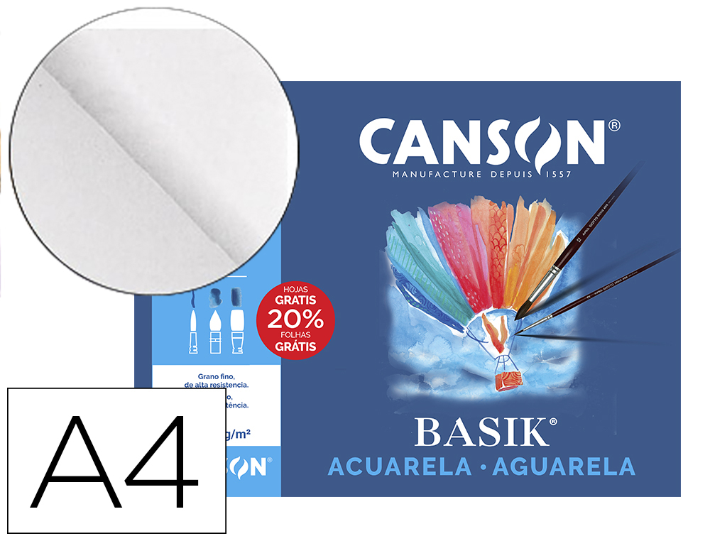 PAPEL ACUARELA BASIK CANSON DIN A4+ 370 GR PACK DE 6 HOJAS