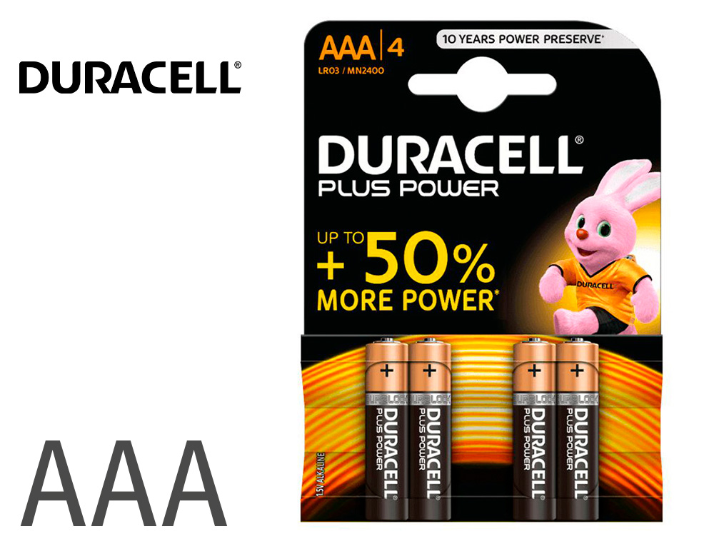 PILA DURACELL ALCALINA PLUS AAA BLISTER CON 4 UNIDADES