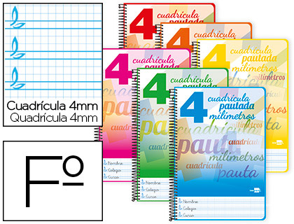 CUADERNO ESPIRAL LIDERPAPEL FOLIO PAUTAGUIA TAPA BLANDA 80H 75 GR CUADRO PAUTADO 4MM COLORES SURTIDOS