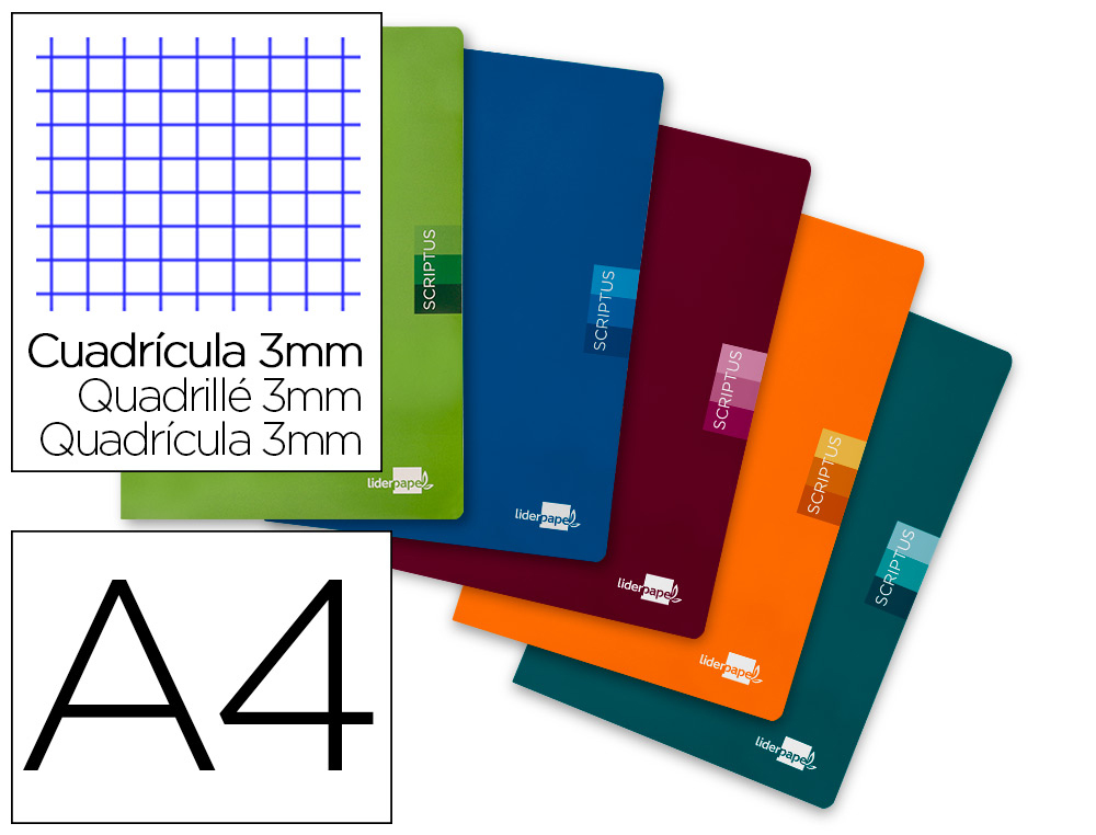 LIBRETA LIDERPAPEL SCRIPTUS A4 48 HOJAS 90GR CUADRO 3MM CON MARGEN