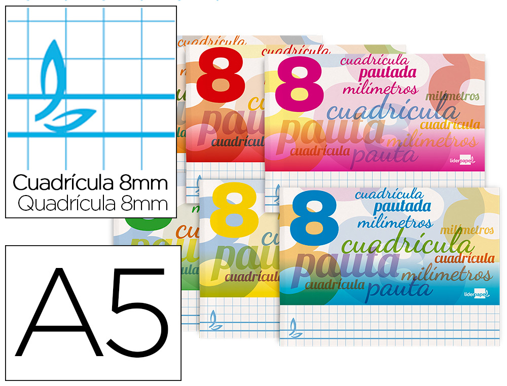 LIBRETA LIDERPAPEL PAUTAGUIA TAPA CARTONCILLO 32 HOJAS DIN A5 70 GR CUADRICULADO PAUTADO 8 MM APAISADO CON MARGEN