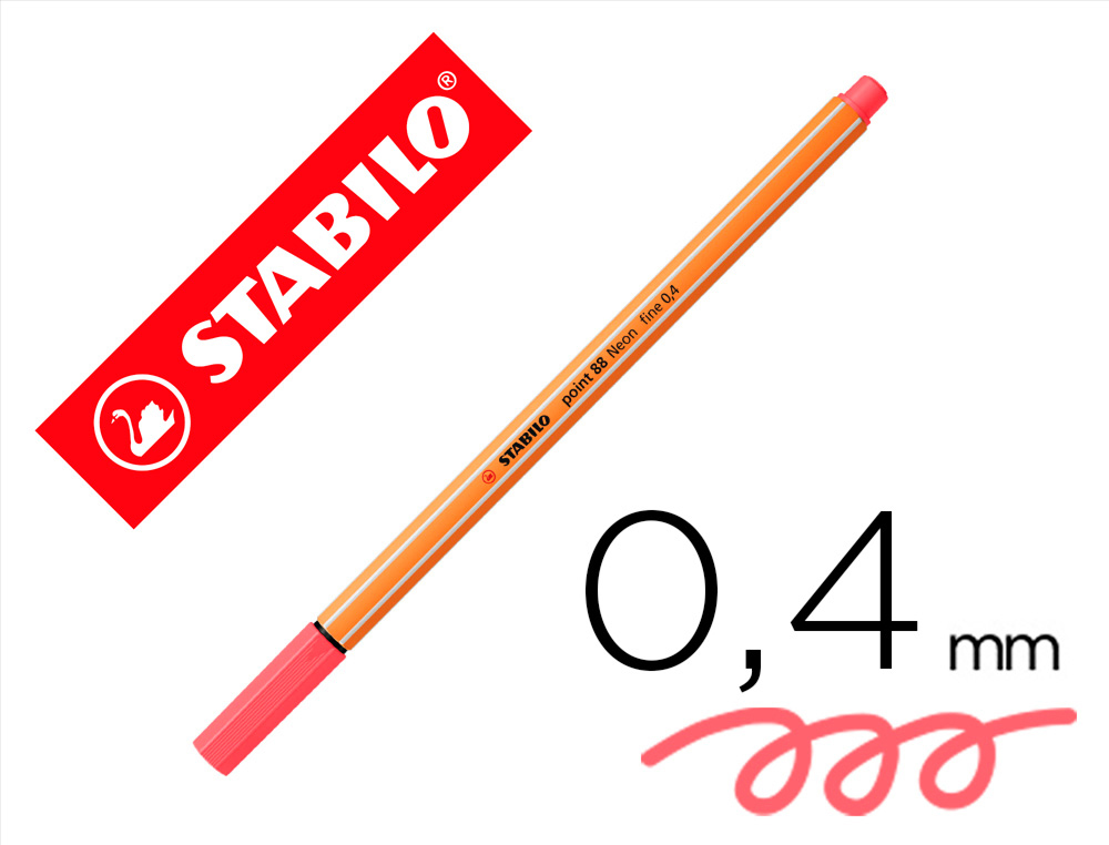ROTULADOR STABILO PUNTA DE FIB RA POINT 88 ROJO NEON PUNTA FINA 0,4MM