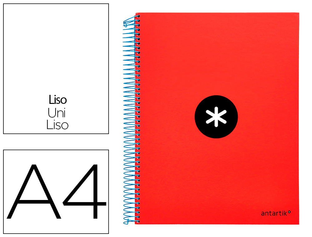 CUADERNO ESPIRAL A4 MICRO ANTARTIK TAPA FORRADA 120H 90 GR LISO CON BANDAS 4 TALADROS COLOR ROJO