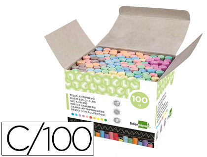 TIZA COLOR ANTIPOLVO LIDERPAPEL CAJA DE 100 UNIDADES COLORES SURTIDOS