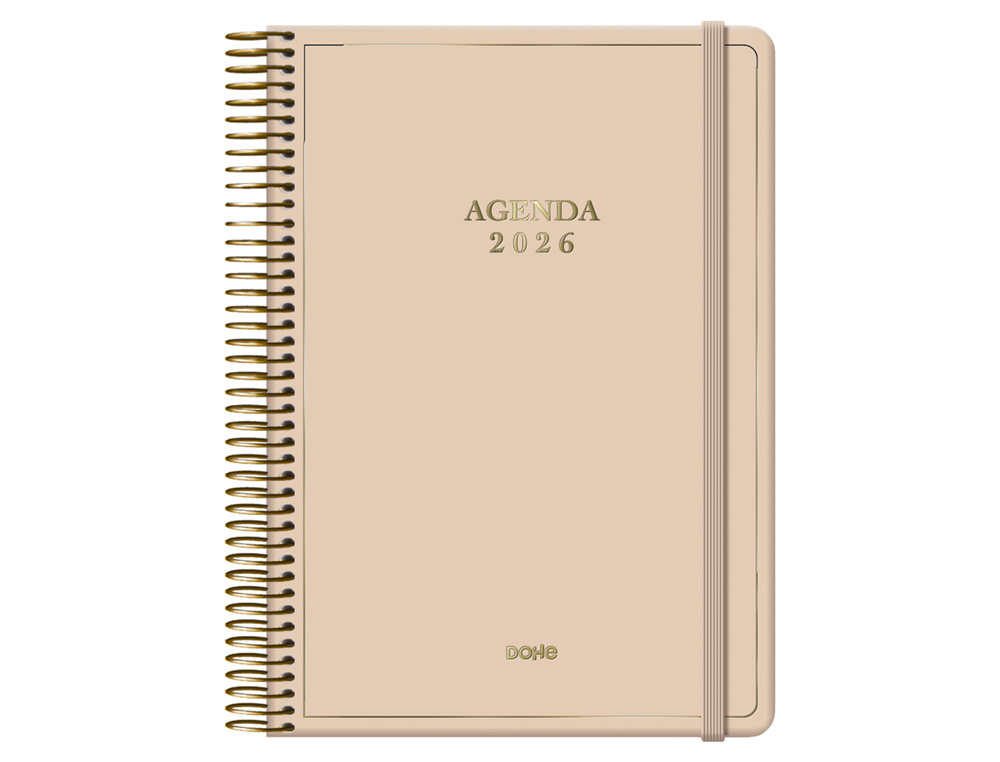 AGENDA ESPIRAL DOHE 2026 VELVET CARTON IMPRESO PLASTIFICADO DIA PAGINA 140X200 MM COLOR BEIG