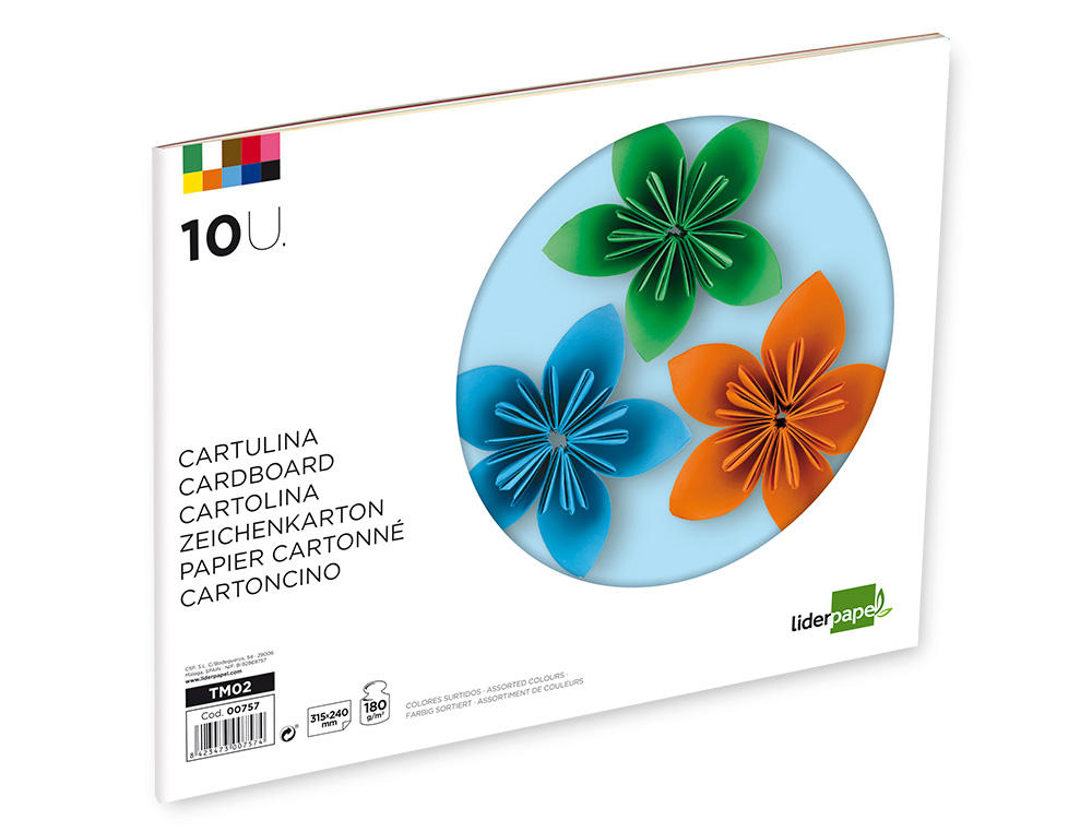 BLOC TRABAJOS MANUALES LIDERPAPEL CARTULINA 240X315MM 10 HOJAS COLORES SURTIDOS