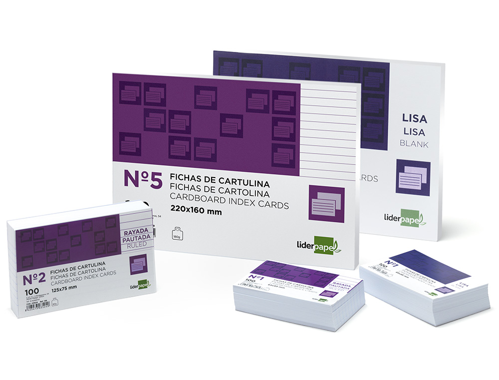 FICHA LIDERPAPEL RAYADA Nº5 160X220 MM 180G/M2 PAQUETE DE 100 UNIDADES