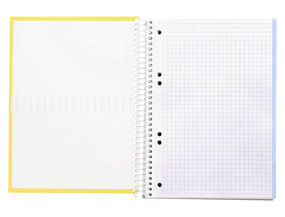 CUADERNO ESPIRAL LIDERPAPEL A5 MICRO CRAFTY TAPA FORRADA 120H 90 GR CUADRO 5MM 5 BANDAS6 TALADROS COLOR AMARILLO