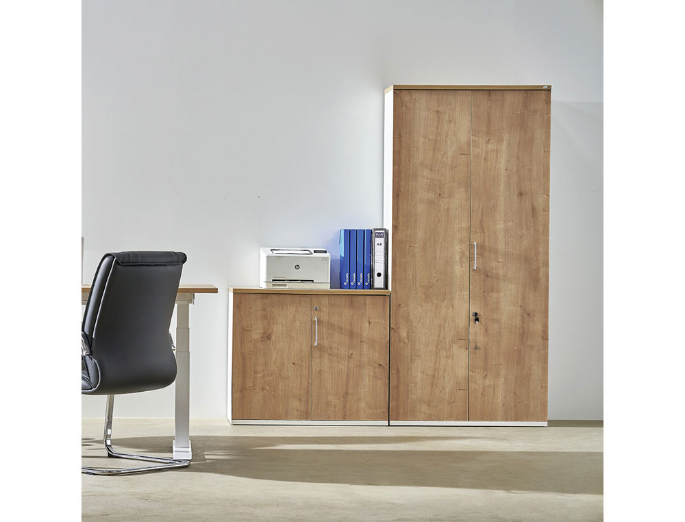 ARMARIO ROCADA CON TRES ESTANTES SERIE STORE 156X90X45 CM ACABADO GRIS/BLANCO