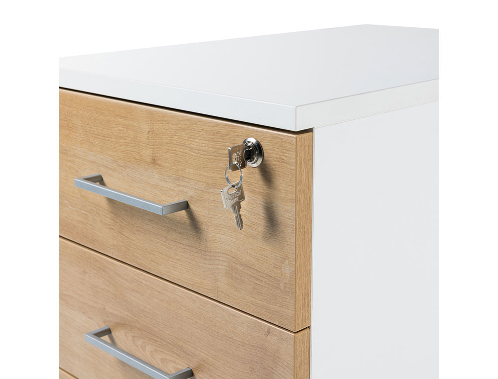 CAJONERA ROCADA CON TRES CAJONES SERIE STORE 60X40X60 CM ACABADO GRIS/BLANCO