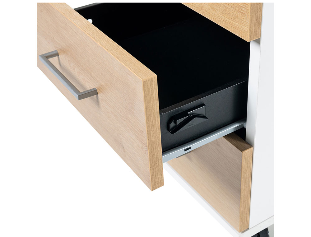 CAJONERA ROCADA CON TRES CAJONES SERIE STORE 60X40X60 CM ACABADO GRIS/BLANCO