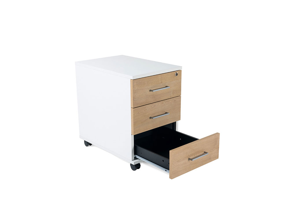 CAJONERA ROCADA CON TRES CAJONES SERIE STORE 60X40X60 CM ACABADO GRIS/BLANCO