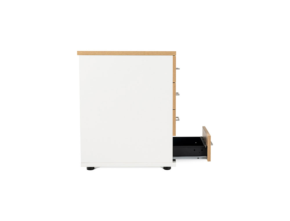 CAJONERA ROCADA CON TRES CAJONES SERIE STORE 60X40X60 CM ACABADO GRIS/BLANCO