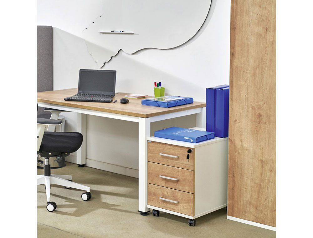 CAJONERA ROCADA CON TRES CAJONES SERIE STORE 60X40X60 CM ACABADO BLANCO/BLANCO