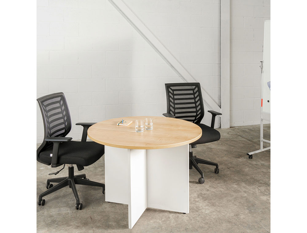 MESA DE REUNION ROCADA MEETING 3005AW0424 ESTRUCTURA MADERA BLANCO GRIS EN ASPAS TABLERO BLANCO 100 CM DIAMETRO