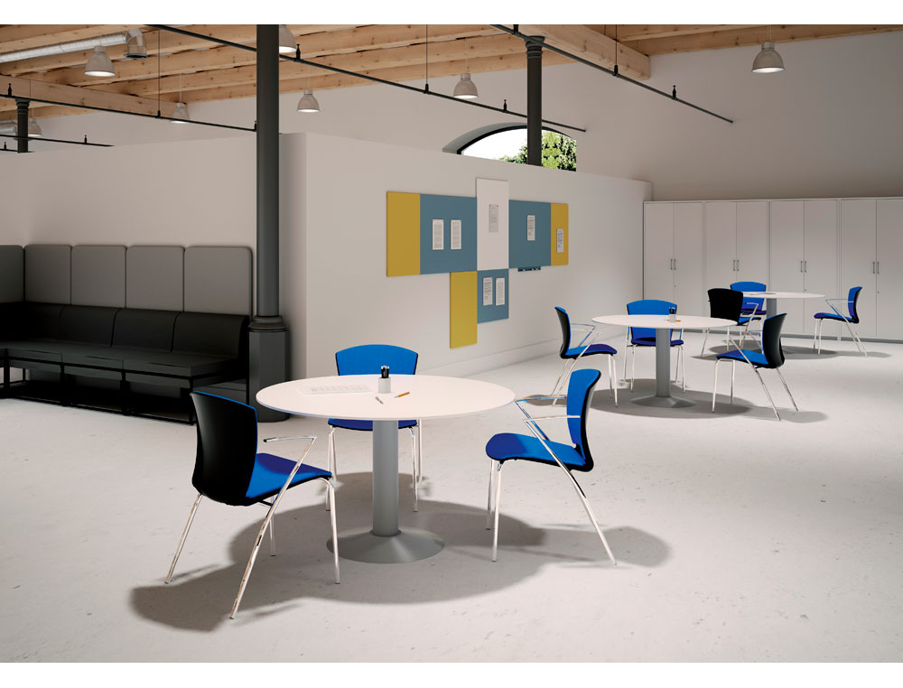 MESA DE REUNION ROCADA MEETING 3005ATW04 ESTRUCTURA COLUMNA ACERO BLANCO TABLERO MADERA BLANCO 100 CM DIAMETRO