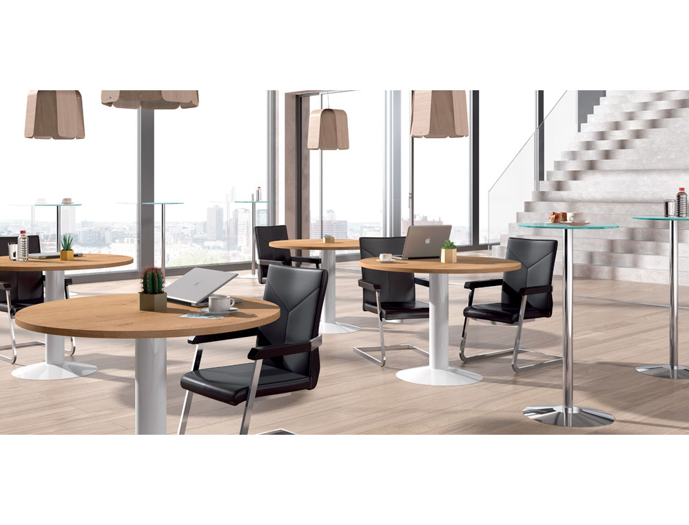 MESA DE REUNION ROCADA MEETING 3005ATW04 ESTRUCTURA COLUMNA ACERO BLANCO TABLERO MADERA BLANCO 100 CM DIAMETRO
